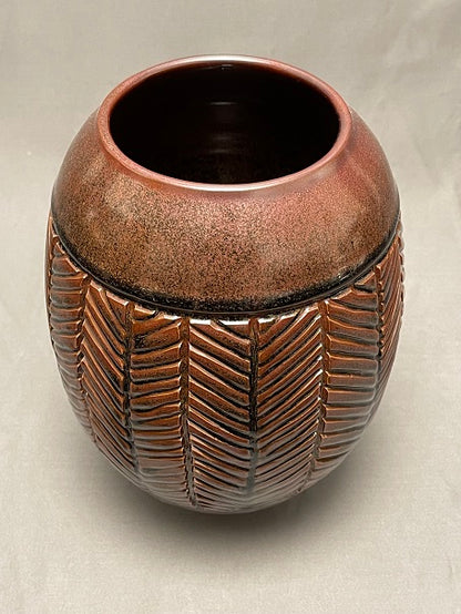 Wide-Mouth Vase with Incised Chevron Pattern