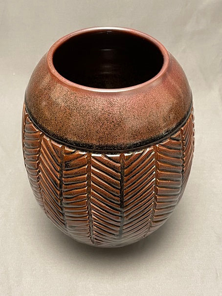 Wide-Mouth Vase with Incised Chevron Pattern