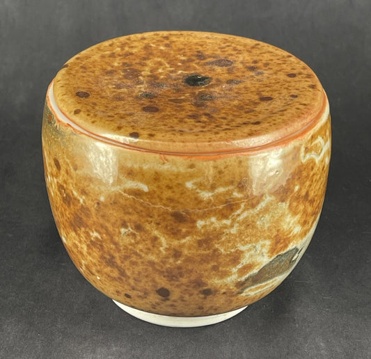 Small Caramel Porcelain Vessel with Lid