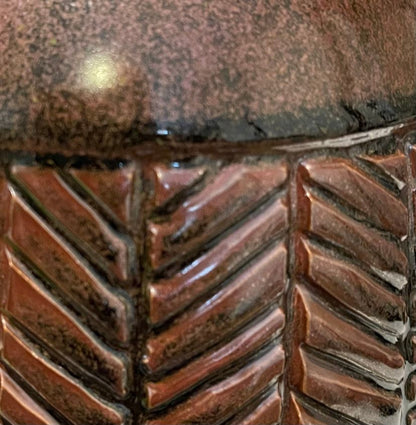Wide-Mouth Vase with Incised Chevron Pattern